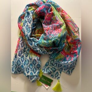 LILLY PULITZER NWT Sienna Wrap/Scarf 100% Cotton Seaspray Blue